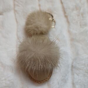 Elegant Beige Fur Pom Pom Keychain